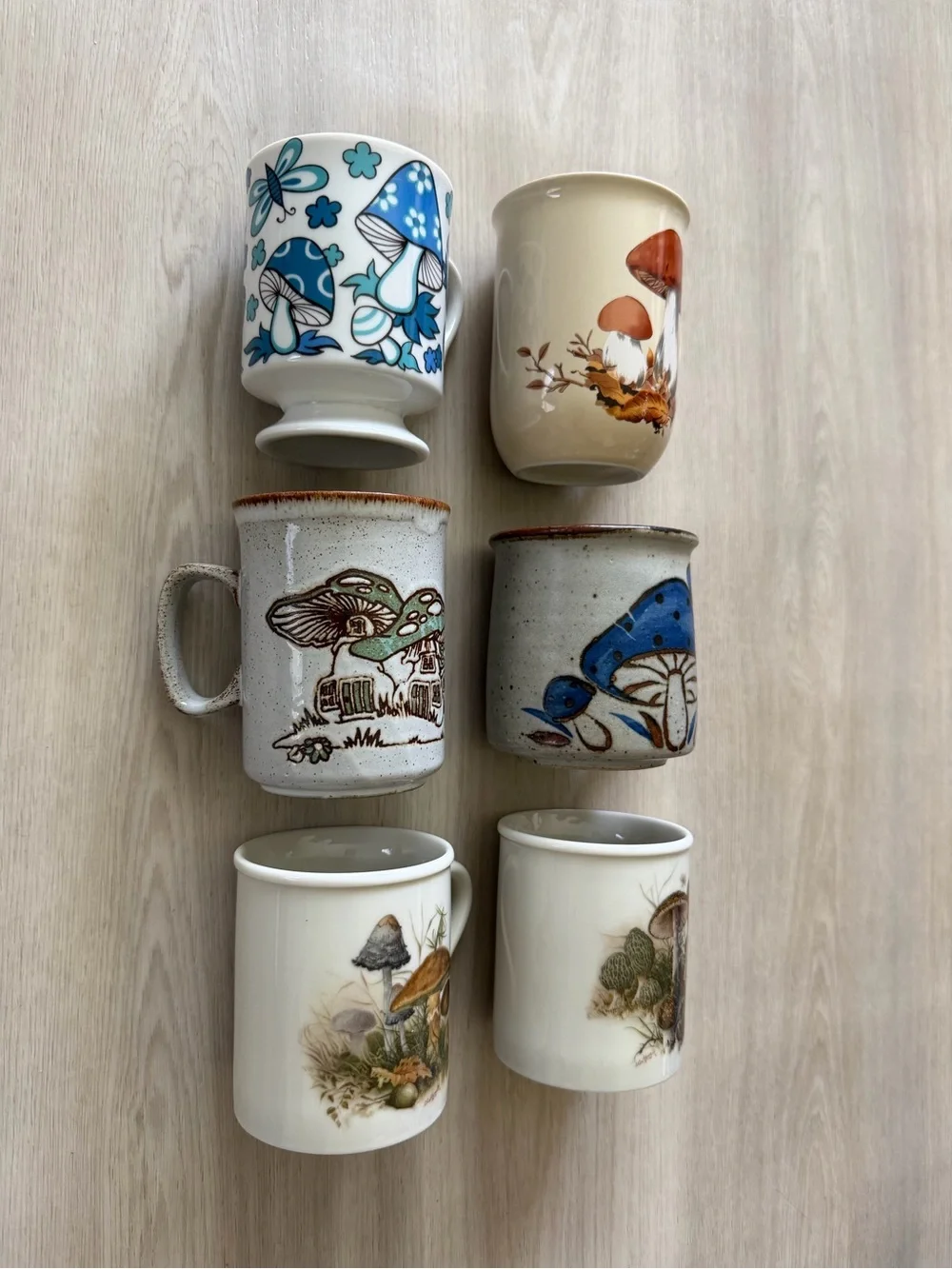 Lot of 6 Vintage Ceramic Mushrooms Doublesided Coffee Tea Mug Cups MCM